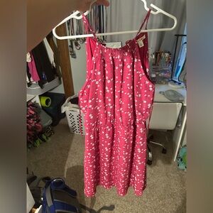 Pink dress with blue and white flowers